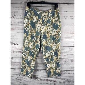 Mark Fore & Strike Pants Women's 14 Blue Floral Linen Cotton Flat Front Side Zip